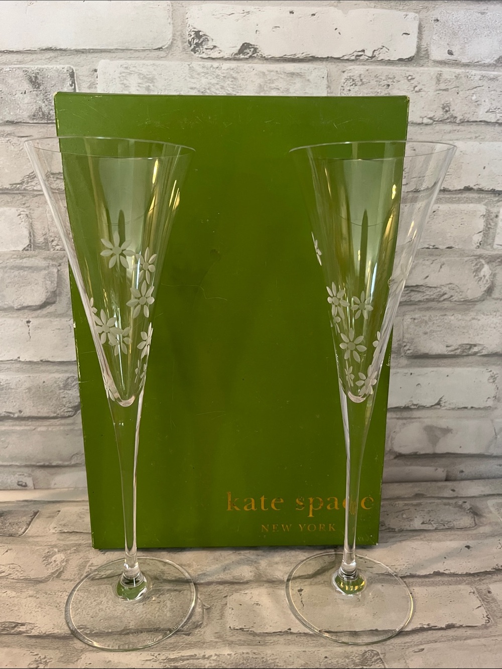 kate spade clear floral-etched champagne flutes set of two 11 inch tall wedding